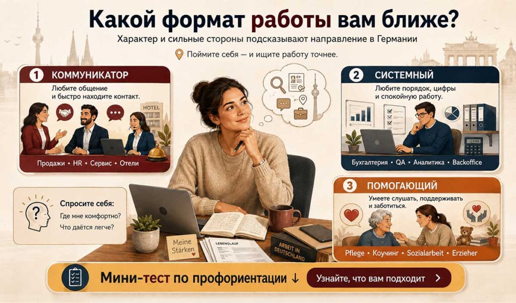 Инфографика онлайн-тест профориентации в Германии. 